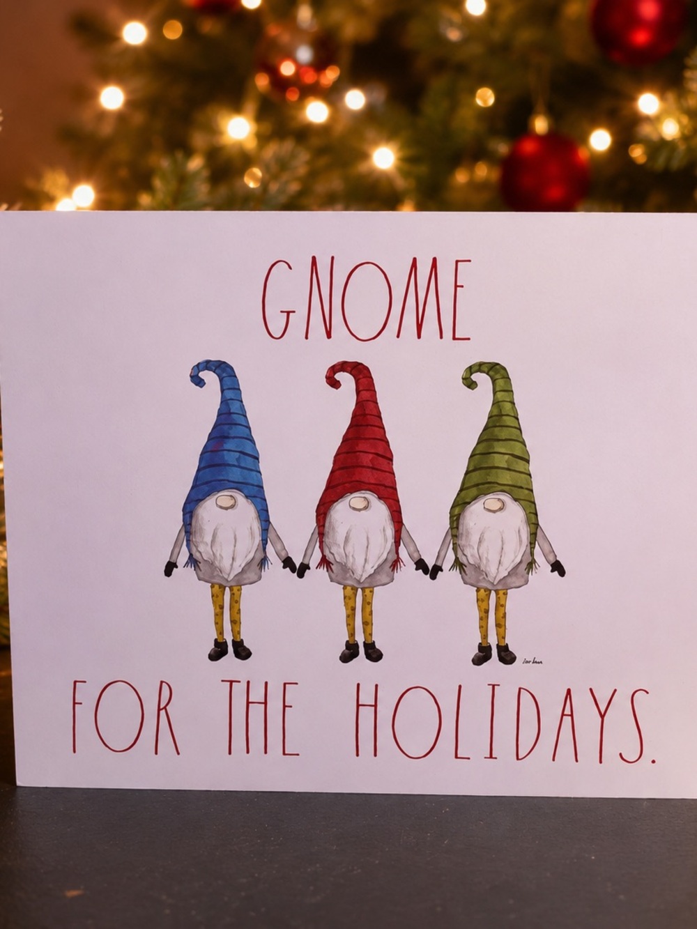 Rae Dunn Holiday Gnome Wood Sign with Blue Red Green Hats